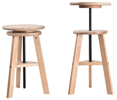 48-65CM Tabouret de Dessin Réglable en Hauteur Capacité de 80 KG Bois de Hêtre Tabouret de Dessinateur à Base Triangulaire Tabourets Pivotant Tabourets Bois Chaise en Boiss pour Artistes et Adultes