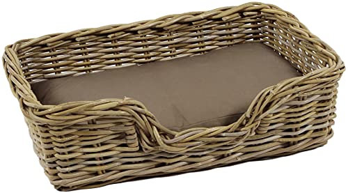 Kobolo Hundekorb Hundesofa aus stabilem Rattan geflochten inkl. Kissen 63x42x18 cm