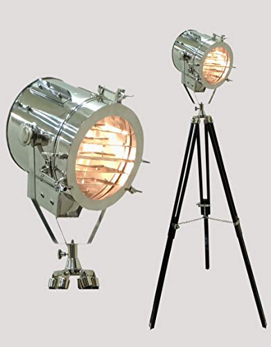 UK Gift Hollywood Nautical Theater Spotlight Floor Lamp Black Wooden Tripod Stand