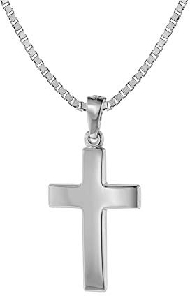 trendor Kreuz-Anhänger 21 mm Weißgold 585 (14 Karat) mit Silberkette Damen und Herren Halskette mit Gold-Anhänger, zeitlose Kreuz-Kette 75270-50 50 cm