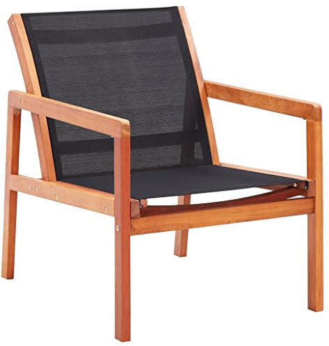 vidaXL Eukalyptusholz Massiv Garten Loungestuhl Gartenstuhl Gartensessel Stuhl Holzstuhl Sessel Gartenmöbel Relaxsessel Relaxstuhl Schwarz Textilene
