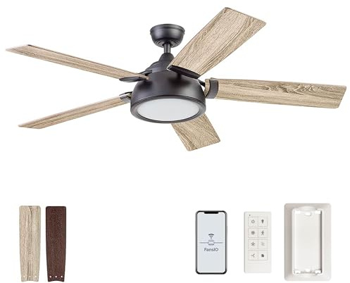 Prominence Home Potomac 51639-01 - Ventilatore da soffitto intelligente in stile industriale con luce, telecomando, lame a doppia finitura, compatibile con Alexa e Google Assistant