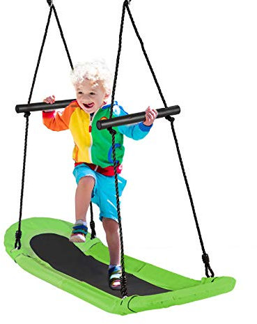 GYMAX Nestschaukel 122 cm, Hängeschaukel für Kinder & Erwachsene, Gartenschaukel mit Griffen, bis 150 kg belastbar, höhenverstellbar, mit weichem Schaumstoff gepolstert, für drinnen & draußen (Grün)