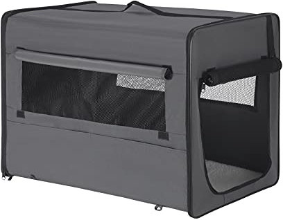 EUGAD Faltbare Hundebox B74xH56xT49cm für mittlere Hunde (Hundehöhe≤45cm&Hundelänge≤60cm) Hundetransportbox Auto Reisebox Autobox Hundetasche Katzentasche Katzenbox Grau 0339GL
