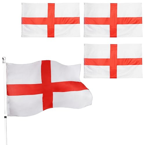 Bandera de Inglaterra del Día de San Jorge, decoración de Disfraces x3 - Bandera Grande Inglesa con Ojales Aproximadamente 4ft x 2.5ft - Fútbol, Rugby - Eventos Deportivos y Celebraciones