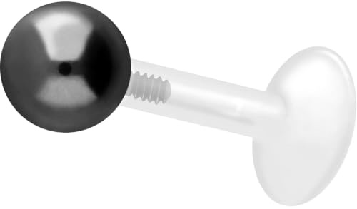 PIERCINGLINE Piercing Stecker PTFE Labret mit Innengewinde + Titan-Aufsatz KUGEL - Roségoldfarben, Transparent, Schwarz, Goldfarben, Silberfarben