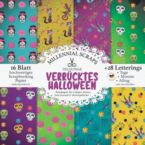 DECOUPAGE VERRÜCKTES HALLOWEEN – Bastelpapier für Collagen, Karten, Junk Journals & Reisetagebücher –: DIY Papier & Zubehör zum Ausschneiden I Mit Letterings I Kalender Basteln, Tagebuch Deko & Inspo