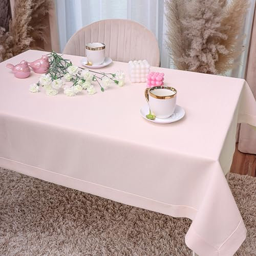 DECOOR - Nappe Lisse, Mate, 240 x 140 cm, Rose poudré, résistante aux Taches, finie avec Une Bande décorative de 5 cm, en Tissu épais 220 g/m², 100% Polyester, fabriquée en UE