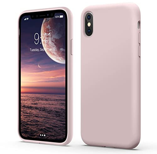 Flyzoo Cover Silicone Liquido per iPhone X(10)/iPhone XS, 5,8 Pollici, Custodia Protettiva con Tutto Il Corpo Tocco Morbido Setoso, 4 Strati Protezione Completa Antiurto con Fodera in Microfibra, Rosa
