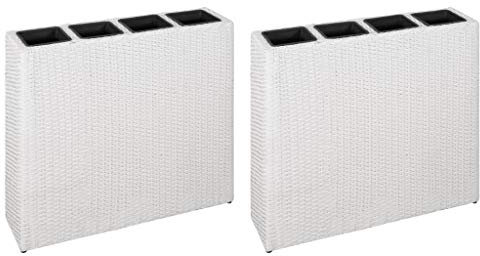 Hochbeet Garten Schrank, Blumfeldt Hochbeet Garten-Hochbeet mit 4 Töpfen 2 STK. Poly Rattan Weiß Wasserabweisendem Poly Rattan Gefertigt für Garten/Terrasse/Balkon