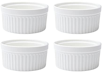 Vikko White Ramekin, Set of 4 Fine Porcelain Ramekins, Stackable 4 Inch Bowls, 7 Ounce Dips Dish, Dishwasher Safe