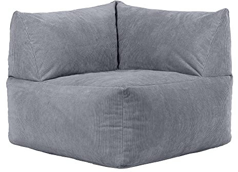 Icon Tetra Eck-Sitzsack, Modular Sofa für Erwachsene, Dunkelgrau, Flauschiger Cordstoff, 2 Sitzer Ecksofa, Bequemer Bean Bag Sofa mit Füllung, Relaxsessel, Lounge, Wohnzimmer Möbel