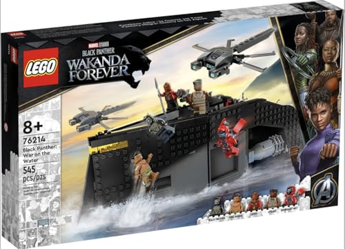 Für Lego 76214 Krieg auf dem Wasser – Schiff, Boot Black Panther – mit 5 Minifigs Super Helden Film – Spielset Konstruktion und Karte