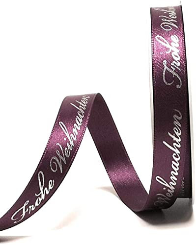s.dekoda Schleifenband 20m x 15mm Frohe Weihnachten Beere - Silber Satinband Dekoband Weihnachtsband