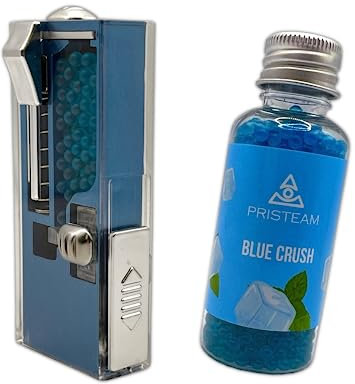 Crush Ball Distributeurs de balles avec briquet USB intégré + 1000 balles bleues Crush Ballls – Boules de menthol pour cigarettes – Allume-cigare et étui de transport