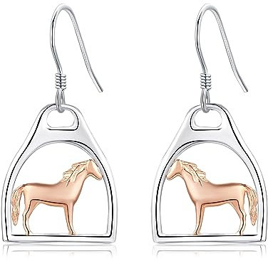 ONEFINITY Steigbügel Pferdeohrringe 925er Sterlingsilber roségold plattiert Steigbügel Hängeohrringe Steigbügel Pferdeschmuck Geschenke für Frauen Mädchen