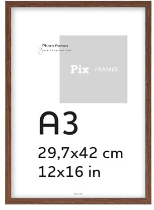 Pix FRAMES Bilderrahmen A3, 30x42 cm - Holzrahmen für Foto - Rahmen mit Scheiben aus acrylglas - Rahmen zum Aufhängen - Modern Photo Frame - Braun