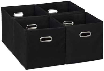 Relaxdays Aufbewahrungsbox 4er Set, Faltbare Regalboxen, HxBxT: 30x30x30 cm, mit Griffen, Faltboxen für Regale, schwarz