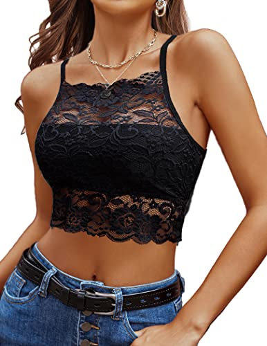 Avidlove Reggiseni da Donna Top in Pizzo Crop Top Corsetto Sexy Crop Top Nero L