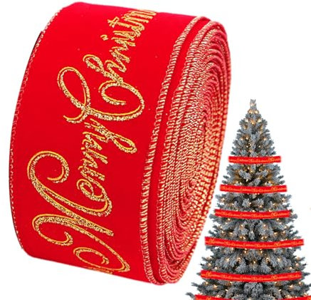 mingchengheng Weihnachtsband mit Draht, breites Band für Weihnachtsbaum | Stoffband - Kreatives, stilvolles, dekoratives, langlebiges Weihnachtsband mit Draht und Buchstaben