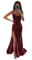 HYEC7 Spaghetti Straps Satin Prom Dress Mermaid Wrap Bridesmaid Dress with Slit Elegant Long Backless Evening Dress Burgundy