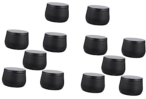 BRIGHTFUFU 12pcs 8oz Round Tinplate Storage Jars Airtight Tea Cans Sundries Organizer Wide Belly Design Black for Kitchen Pantry and Jewelry Holder