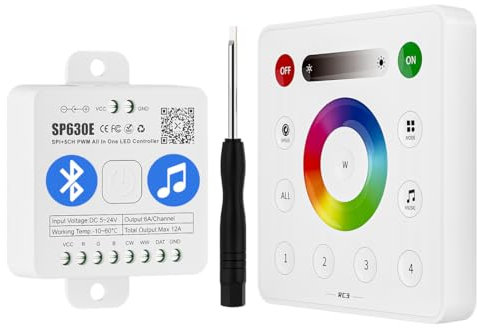 BTF-LIGHTING 4 Zonen 2.4GHz RF Smart Panel RC3 & SP630E Bluetooth Controllers Kit Unterstützt PWM FCOB COB SMD WS2811 WS2812B WS2814 WS2815 SK6812 IC usw. SPI RGB RGBW LED Streifen DC5V DC12V DC24V