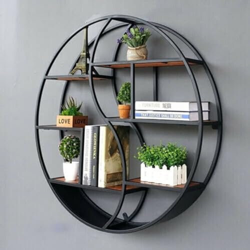 RUETERY Wandregal Metall, Vintage Metallregal hängend, Industrie Regal, Wand Deko für Bücher, Deko, Küche und Badezimme, 80X80cm, Schwarz