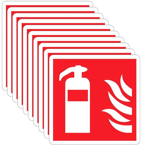 Ksvaye 10 Pezzi Cartel Extintor Homologado 2024 Autoadhesivo Señal Extintor 10x10cm DIN EN ISO 7010 Resistente al Agua y al Aceite, para Exterior e Interior