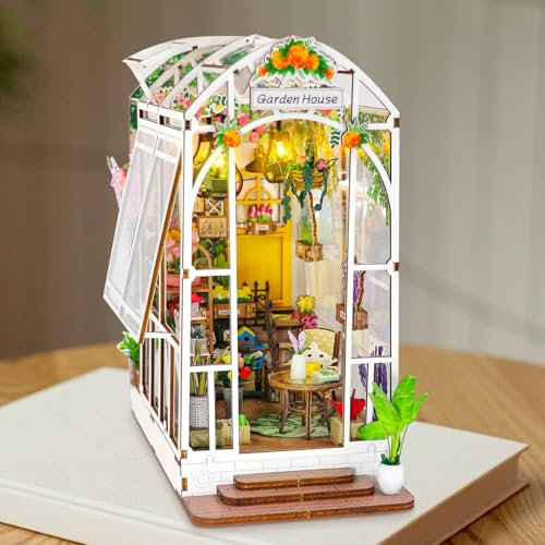Kit pour book nook - Maison de jardin - Diorama - Serre-livres - Puzzle 3D en bois - Kit de modélisation miniature pour adultes - Modélisme de diorama pour adultes - Décoration d'étagère miniature