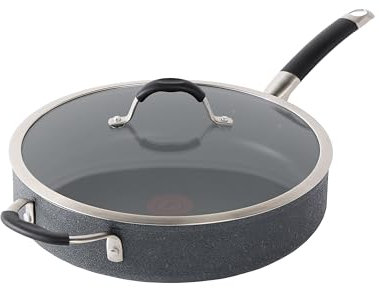 T-Fal Stone Force Platinum Non Stick Jumbo Cooker w/Lid & Helper Handle 5 Quart, Oven Broiler Safe 400°F, Long-Lasting Durability, Heat Indicator, Saute Pan, Deep Fry Pan, Skillet, Pots, Pans, Black
