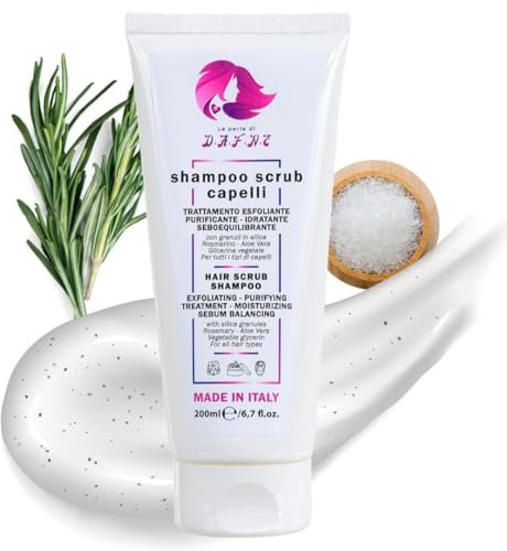 Le Perle di Dafne - 200 ml Shampoo Scrub Cuoio Capelluto con Granuli di Silica e Aloe Vera - Esfolia e Idrata, Elimina Cellule Morte e Stimola la Crescita dei Capelli, con olio di rosmarino