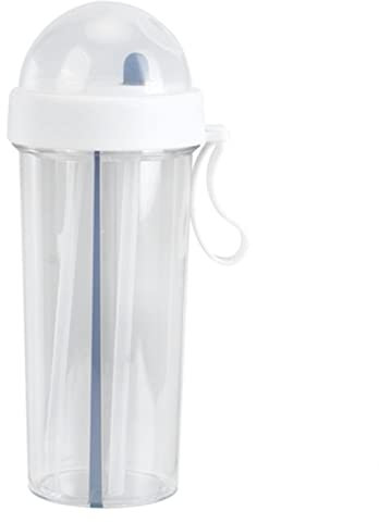 Gsycle Dual Water Bottle, 600ml Innovative Leak Proof Double Drinking Cup Dual Chamber Water Bottle Camping Cup Snack and Drink Cup for Hiking Camping (White)