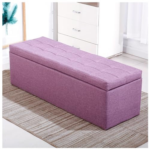 Hocker Mit Stauraum Falthocker Mit Deckel, Ledergewebe Aufbewahrung Klein Pouf Hocker, Weicher Sitz, Mit Stauraum,Lila,140cm