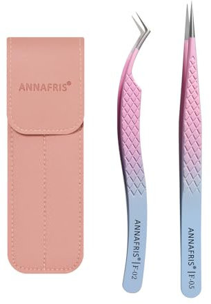 ANNAFRIS 2Pcs Pince Extension Cils Pincettes de Précision Inoxydable Pince a Epiler Extension de Cils Lash Tweezers (F02+05)