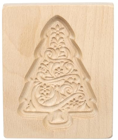sourcing map Wooden Cookie Mould 3.94 x 3.15 Wooden Cookie Biscuit Mould Christmas Tree Carved Baking Cookie Tool Biscuit Press Stamp