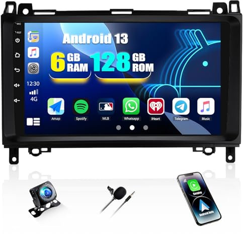 6G+128G 8 CoreCAMECHO Android 13 para Mercedes Benz B-Class W245 Viano Vito W639 con Navi Carplay Android Auto, 9 Pulgadas Pantalla Doble DIN autoradio con Bluetooth5.0 FM/RDS+cámara Trasera