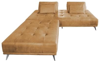 KAWOLA Schlafsofa WIOLO - Couch Leder Cognac, Sofa mit Schlaffunktion, Schlafcouch inkl. Hocker