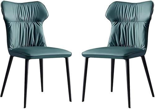 QUSYZD Stühle Küche PU-Leder Esszimmerstühle 2er-Set Küche Wohnzimmer Lounge Thekenstühle Carbon Steel Leg Haushaltsschreibtischstuhl,Grün,Green
