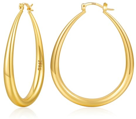 YOUNGYUE Gold Creolen 14 Karat Echtgold Hypoallergen, massive Gold Creolen, leichte ovale Ohrringe für Damen 35/40/50mm