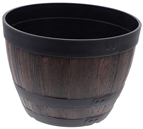 HANABASS Cuenco De Maceta De Estilo Vintage Imitación De Madera Barril De Plástico Jardinera Retro para Interiores o Jardín Familiar