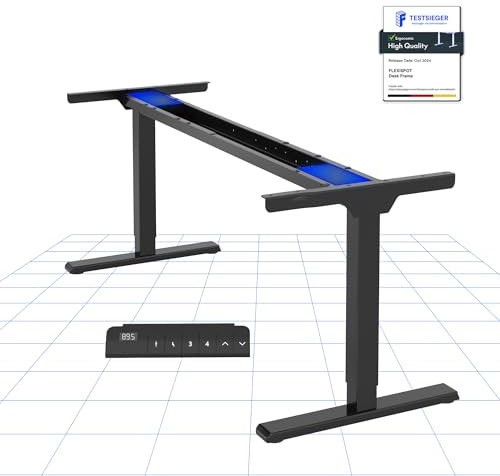 FLEXISPOT Bureau Assis Debout à 2 Moteurs, Cadre de Bureau Réglable en Hauteur en Acier avec Panneau Smart à Fonctions Mémoires et Système Anti-Collision, Charge 100kg, Noir