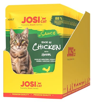 JosiCat Chicken in Sauce | 28x 85g | Katzenfutter nass mit Huhn in Soße | Adult | Premium Nassfutter im Frischebeutel für ausgewachsene Katzen | Saftiges Hühnchen | Inulin | German Quality by JOSERA