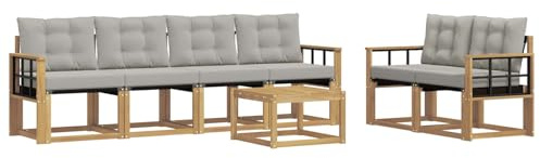vidaXL Outdoor-Sofagarnitur mit Kissen 7 pcs Weiß und Hellgrau, Gartenmöbel, modernes Outdoor-Sofa, Robustes Terrassenset, Bequeme Sitzgelegenheit für deinen Außenbereich