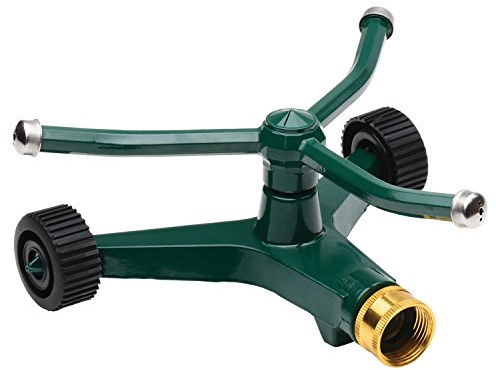 Melnor Metal Revolving Sprinkler; 3-Arm Rotary with Wheeled Base , Green , 45' - 7000