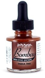 Bombay India Ink, 1.0 oz, Van Dyke Brown (23BY) - Highly Pigmented, Lightfast, Permanent, Waterproof - for Brush, Drawing Pen or Airbrushes
