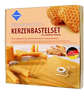 Pebaro WACHS-Set 1, Bienenwaben, Bienenwachs, Kerzen basteln, Bastelset inkl. Anleitung, 7 Wabenplatten 20 x 20, Docht, für Kinder und Erwachsene, Geschenkidee, Weihnachtsdeko