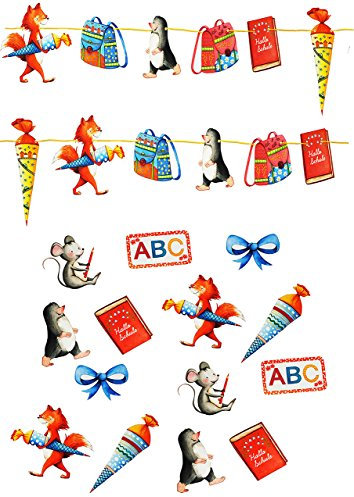 alles-meine.de GmbH 3,2 m - Girlande zum Schulanfang - Fuchs und Tiere mit Schultüten - Dekoration Schulbeginn - Deko Schuleinführung/Wimpel Girlanden Kette - Zimmerdeko Ra..