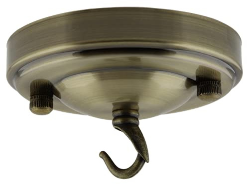 Art Deco Emporium Vintage Period Styled Complete Metal Ceiling Rose with Chain Hook (Fully Earthed) in Antique Brass Finish