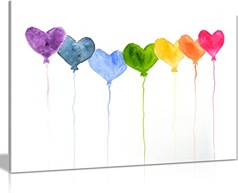 Watercolour Painting Hearts Bathroom Bedroom Canvas Wall Art Picture Print (24x16)
